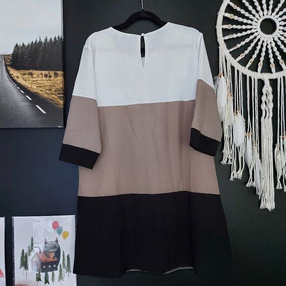 NEUTRAL TONED COLORBLOCK CLASSIC DRESS - Picture 3 of 10